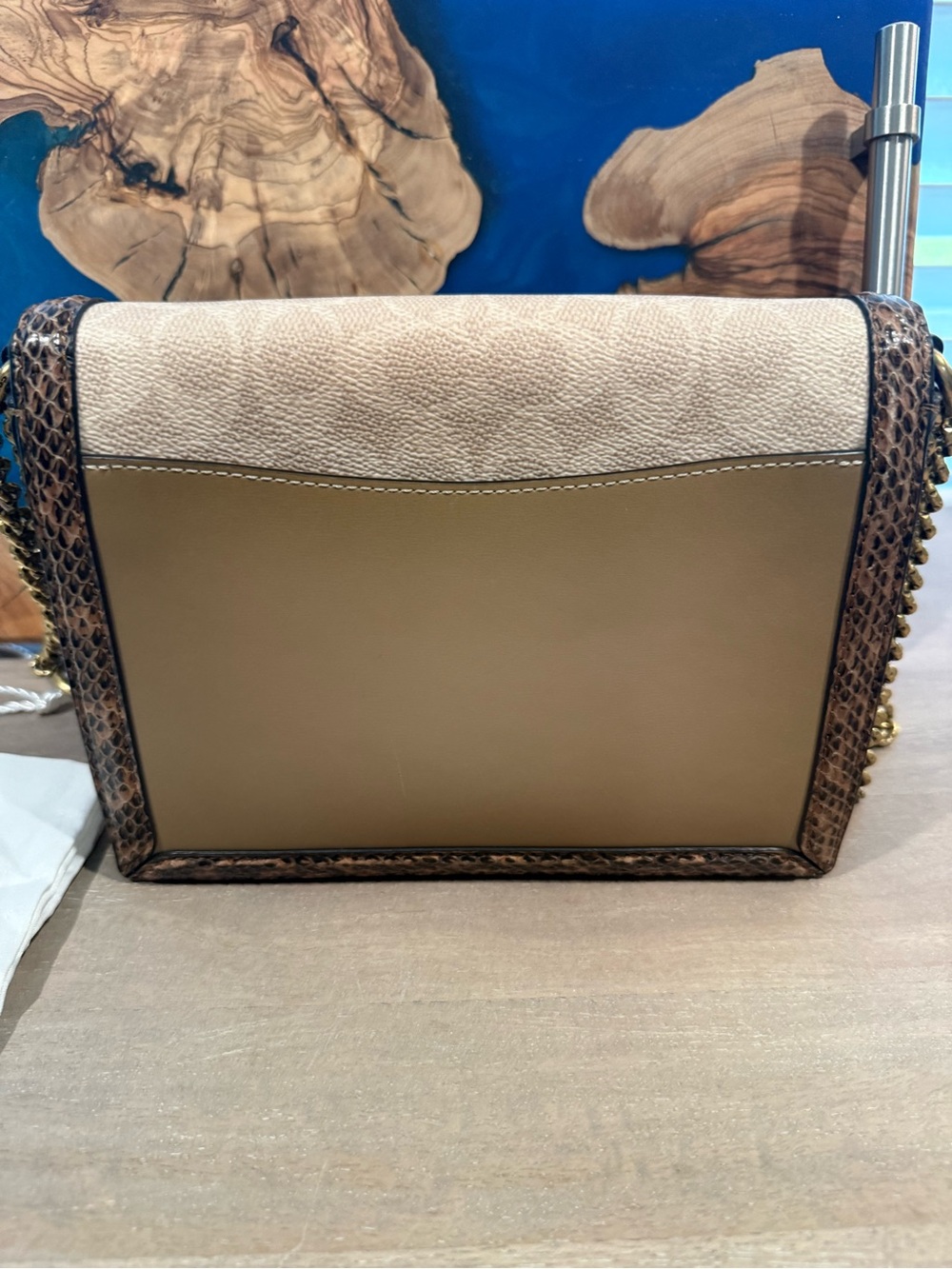 Coach Beige and Brown Signature Chain Crossbody Bag with Gold Hardware - Picture 8 of 10